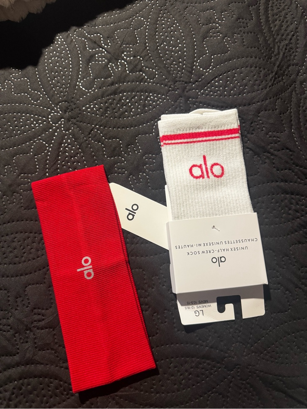 ALO Yoga Men's Crew Socks and Headband Set - White & Red